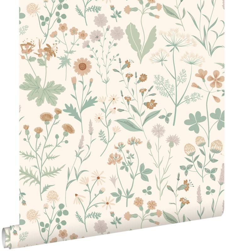 Tapeta ESTAhome kwiaty polne zielonym,terakotaIliliowo fioletowym 53 cm x 10.05 m - 1 rol.