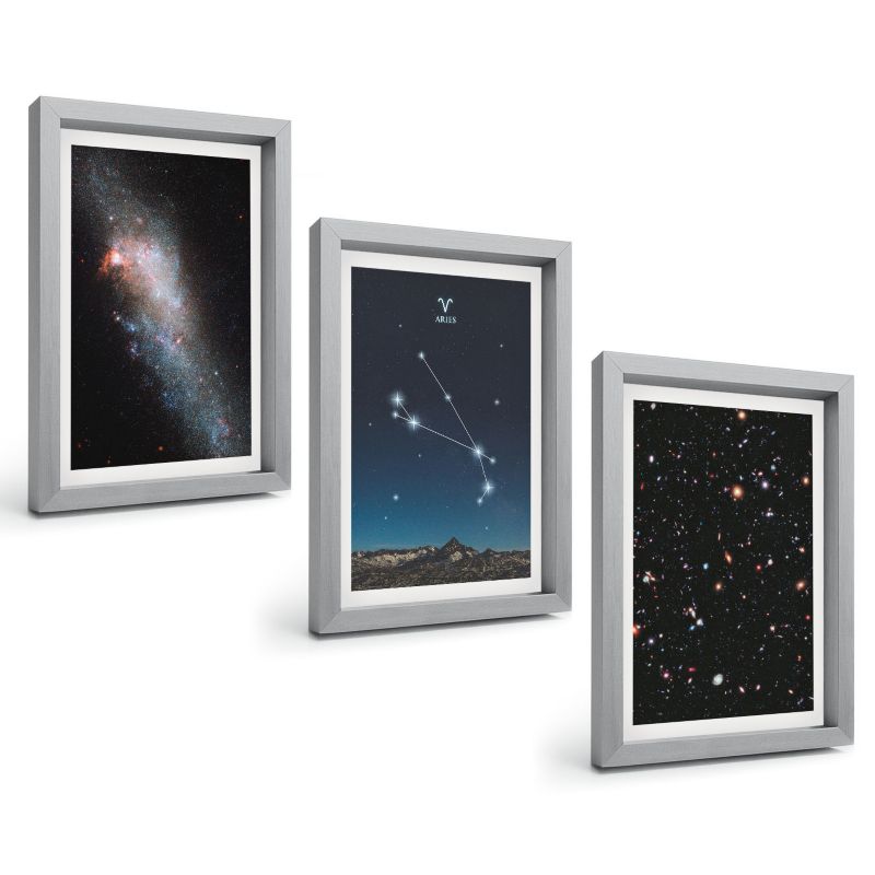 Galeria 3 Obrazów w Srebrnej Ramie ArtPrintCave 20x30 cm Komplet ścienny Kosmiczne pejzaże galaktyk 1 kpl.