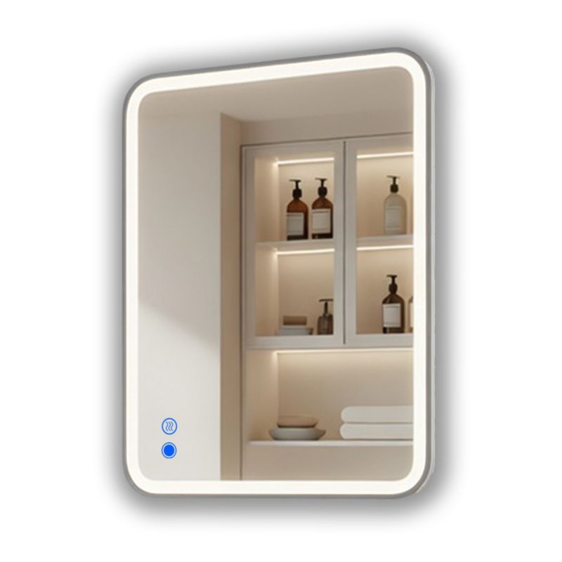 Lustro łazienkowe LED prostokątne zaokrąglone 80x60 cm podświetlane, antypara, dotykowe, srebrne szczotkowane