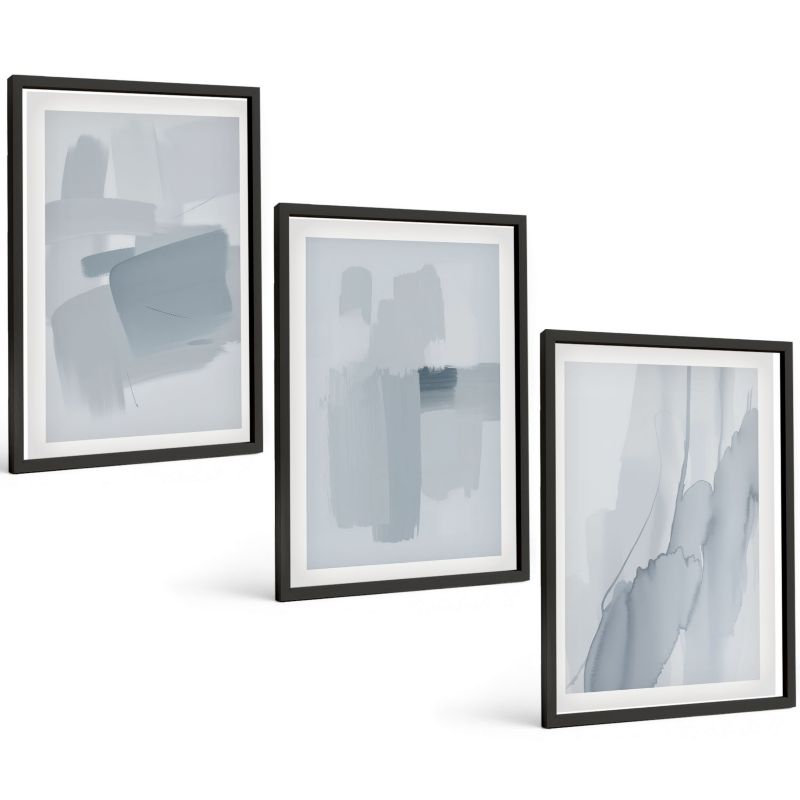 Zestaw 3 Obrazów w Czarnej Ramie ArtPrintCave 40x60 cm Galeria Ścienna Abstrakcyjne akwarelowe sztuki 1 kpl.