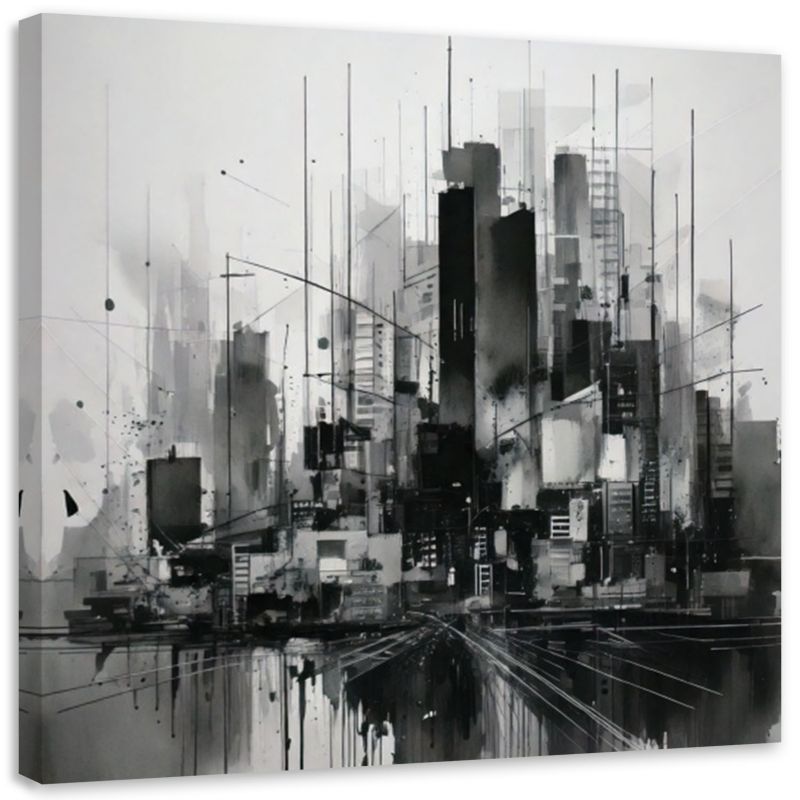 Obraz do salonu Feeby Miasto Abstrakcja Szarość Nowoczesna 60x60cm 1szt