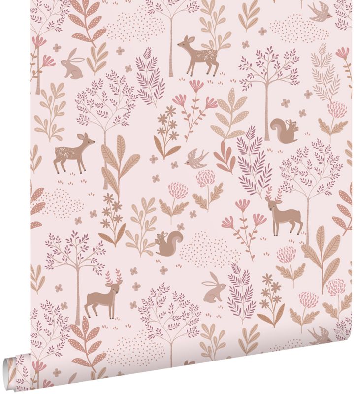 Tapeta ESTAhome las ze zwierzętami leśnymi jasnego różuIfioletowym 50 x 900 cm - 1 rol.