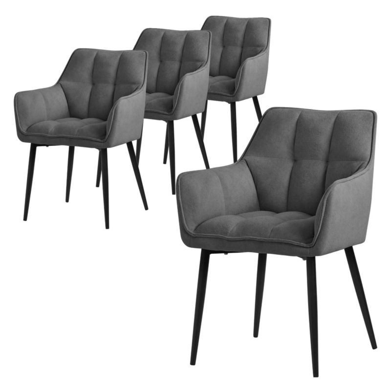 Krzesła do jadalni ML Design boucle ciemnoszary tapicerowany fotel metalowe nogi podłokietniki oparcie ergonomiczne salonu 4 szt