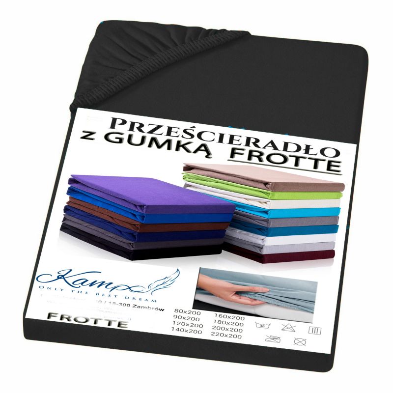 Prześcieradło gumka frotta KAM-POL bawełna premium 180x220 czarny 1 szt.