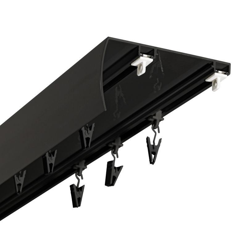 Szyna Sufitowa 2-tor z Osłoną Szeroki Rozstaw KOWALSKI Aluminiowa Czarna 180 cm ślizg z żabką kpl.