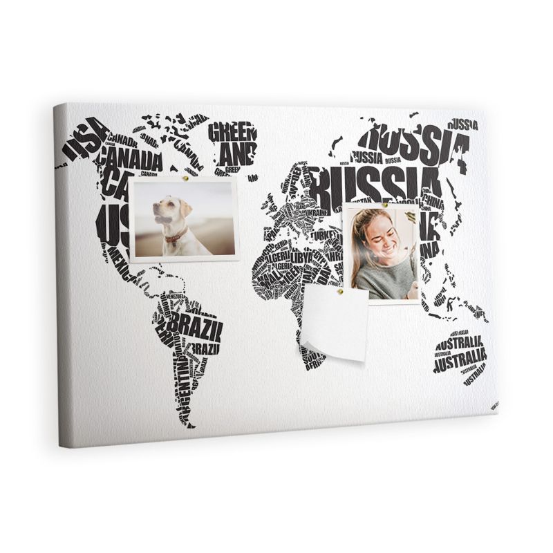Korkowa Tablica Tulup 60x40 cm Typograficzna mapa kontynentów Do przypinania notatek Pinezki metaliczne 1 kpl