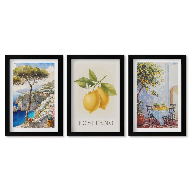 Obrazy w czarnej ramie Tulup 20x30 cm Widoki Positano z cytrynami Stylowa galeria nad biurko 1 kpl