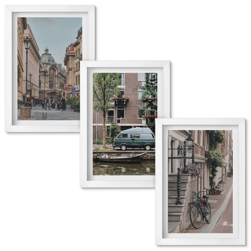 Zestaw obrazów Wallfluent Miejskie widoki na budynki Biała rama 20x30cm 3 szt.