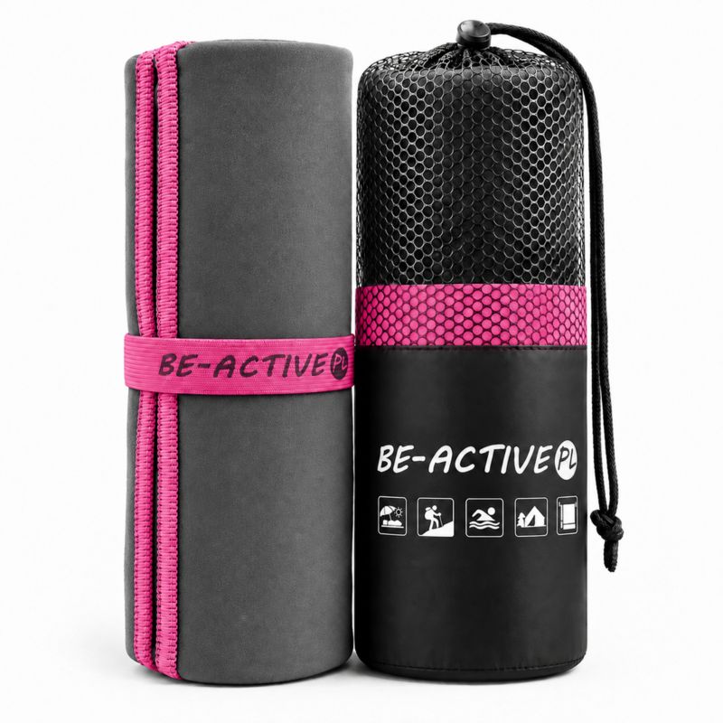 Ręcznik Be-active.pl szybkoschnący sportowy z mikrofibry 180x100 szaro-różowy 1szt