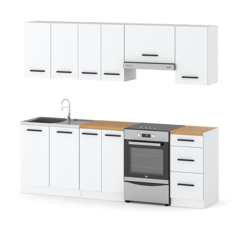 Zestaw Kuchenny Hurtownia-Mebli Z Blatem Kuchnia Mokka 240cm Biały Mat Biały Mat 240x47x145 cm 1szt.