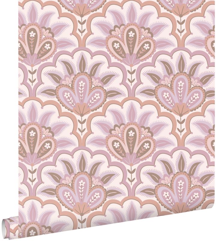 Tapeta ESTAhome orientalny barokowy motyw liliowo fioletowymIróżowym 50 x 900 cm - 1 rol.