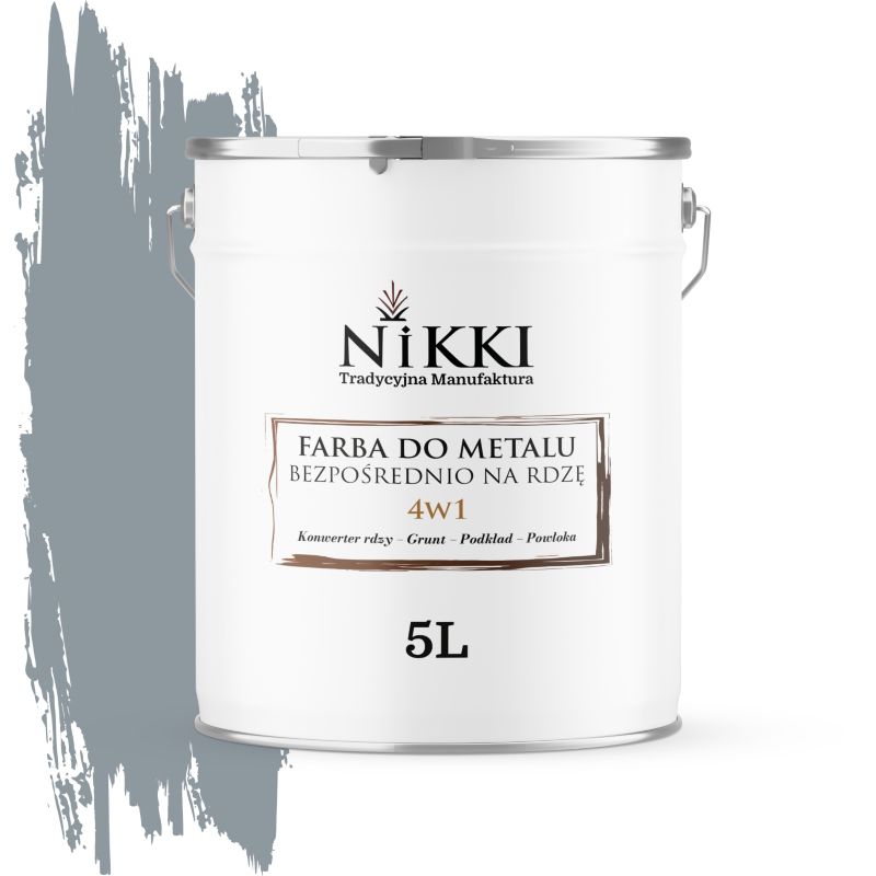 Farba do Metalu Antykorozyjna 4w1 NIKKI Szaro-błękitny RAL7001 Satyna 5L