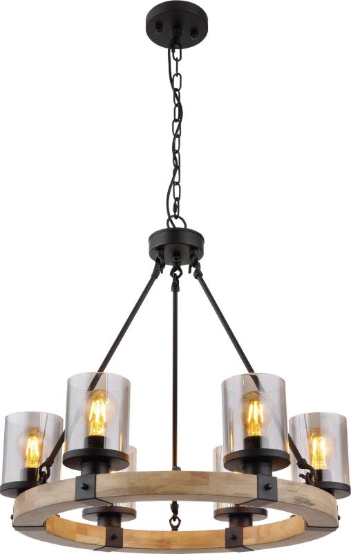 Lampa wisząca Globo Lighting Lila 6x60W E27 czarna/brąz/drewno IP20 1 szt.