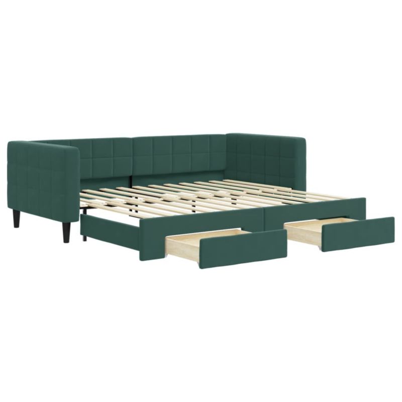 Sofa rozkładana WaszeMeble 90x200 cm Ciemnozielony aksamit z szufladami WM-3196741 1 szt.