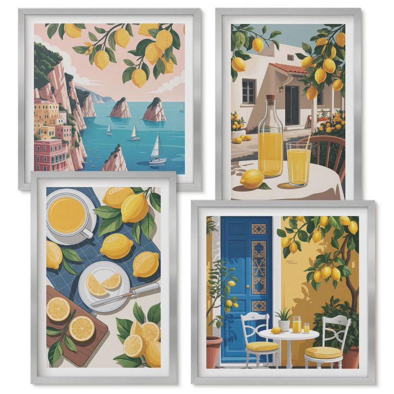 Zestaw obrazów Wallfluent Lemoniada cytrynowa patio słońce Srebrna rama 4 szt.