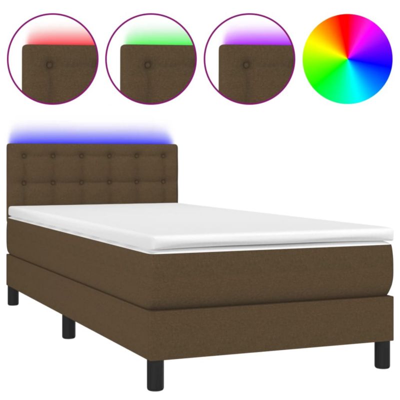 Łóżko z materacem WaszeMeble 90x190 cm Ciemny brąz tkanina z LED WM-3133440 1 szt.