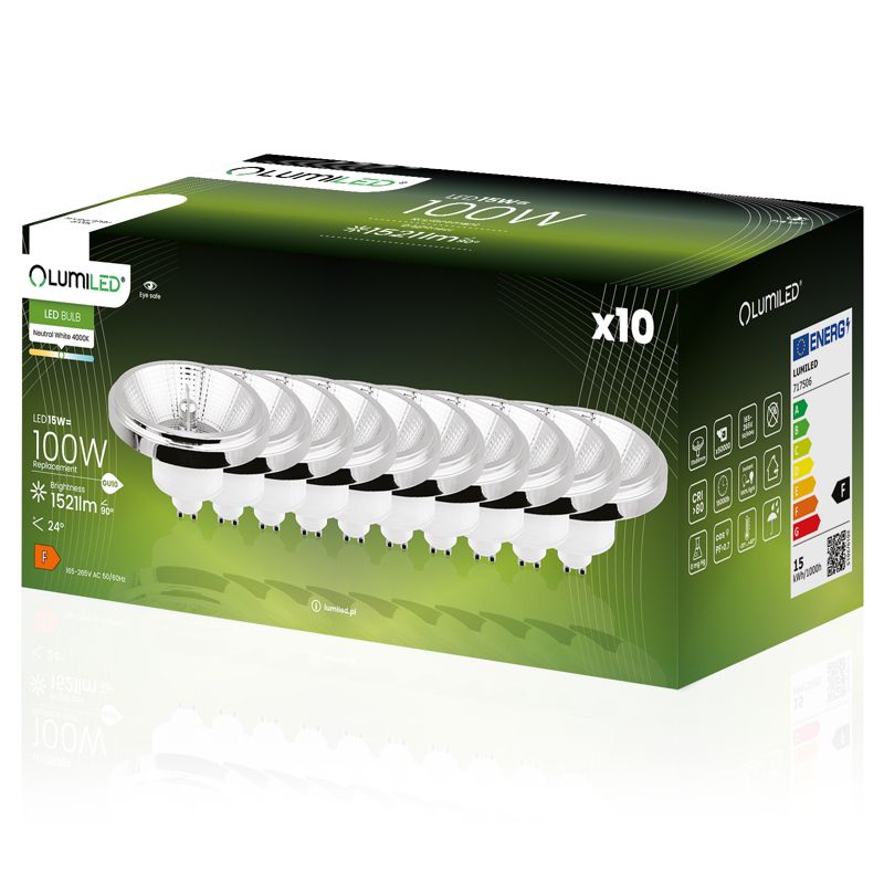 Żarówka LED Lumiled GU10 Reflektor ES111 15W 1521lm 4000K 24st Srebrna 10 szt.