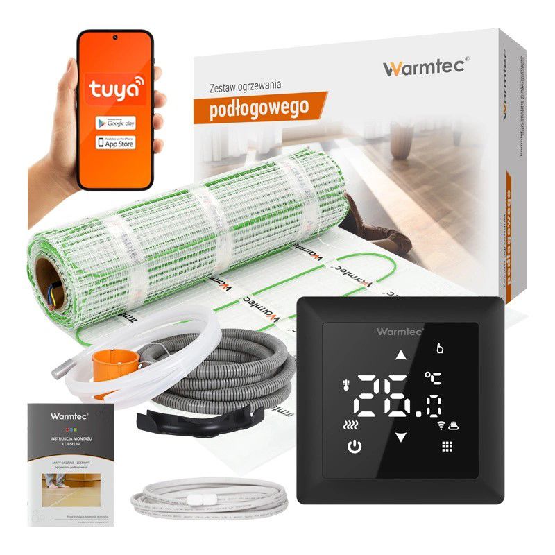 Mata grzewcza grzejna pod płytki Warmtec 6m² 100W/m² Wi-Fi zestaw czarny regulator DSE-60/WRT31W-CZ 1szt.