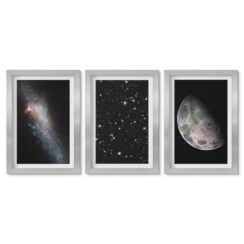 Komplet obrazów srebrna rama Tulup 20x30 cm Kosmos galaktyki gwiazdy Księżyc Tryptyk 1 kpl