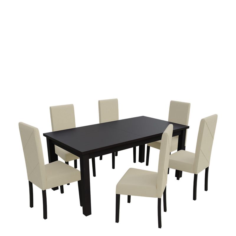 Zestaw RO13 MIRJAN 24 Stół rozkładany S18-L 80x160/200 + 6 krzeseł K02 wenge + ekoskóra ecru 1 kpl.