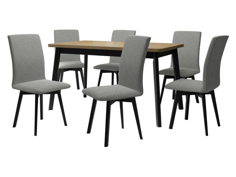 Zestaw DR24 MIRJAN 24 Stół rozkładany Oslo VI 80x140/180 + 6 krzeseł Luna 2 sonoma + czarny + szara tapicerka 1 kpl.