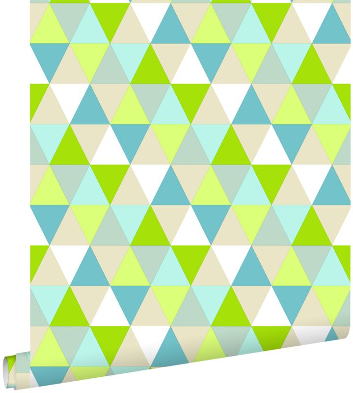 Tapeta ESTAhome trójkąty limonkowej zieleni,turkusowymIbeżowym 53 cm x 10.05 m - 1 rol.