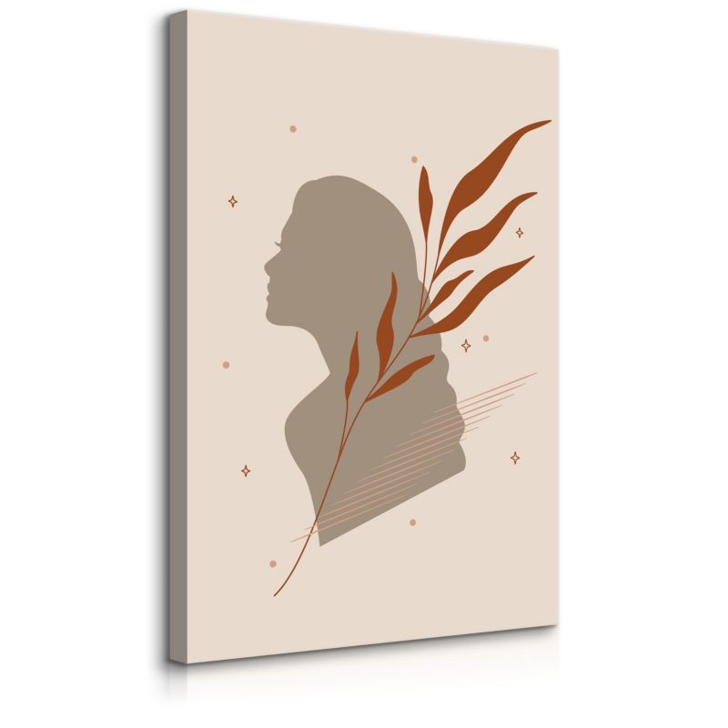 Obraz Muralo Do Salonu Portret Kobieta Minimalizm Styl Boho Liście Natura 50x70 cm 1 szt.