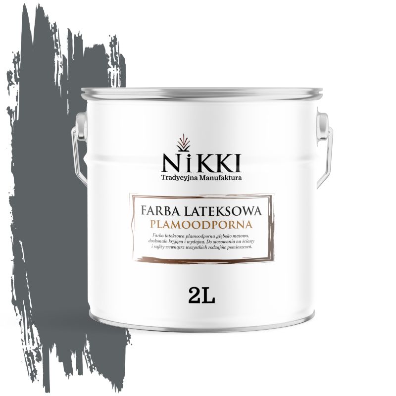 Farba Lateksowa Premium do Ścian i Sufitów Odporna na Plamy NIKKI Antracyt H0912 Głęboki Mat 2L