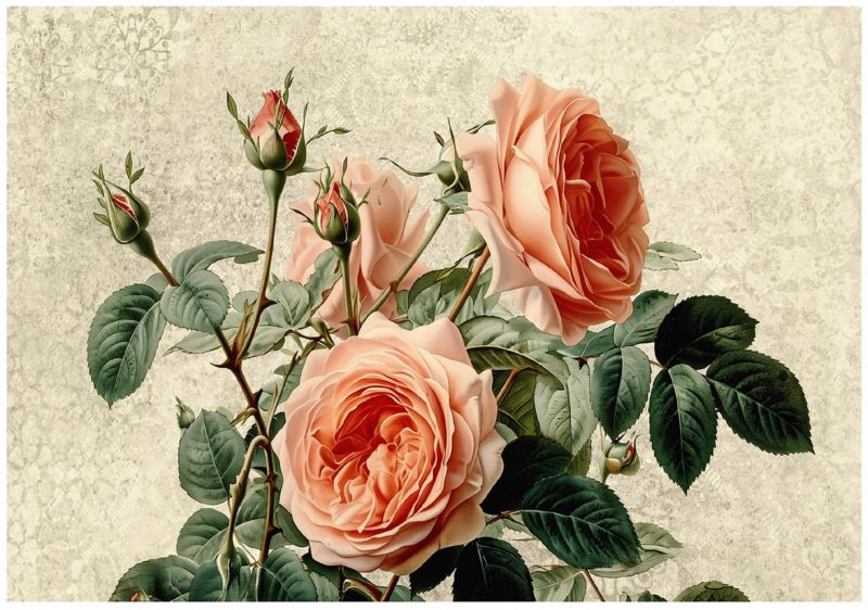 Fototapeta WALLARENA Do Sypialni Salonu Na Flizelinie Kwiaty Vintage Róże Zielony 254x184 cm 16529V4 1 szt.