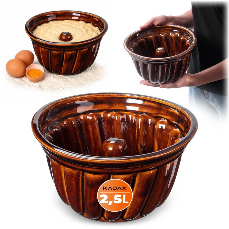 Forma Do Babki KADAX Z Kominem Tuleją Kamionkowa Kamionka Do Pieczenia 24cm 2,5L Brązowy 1 szt.