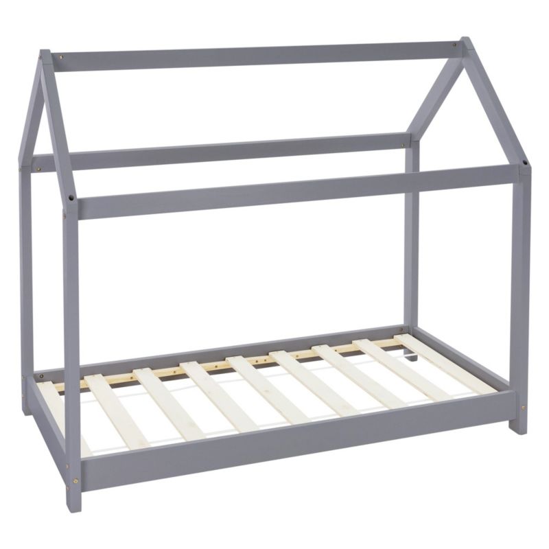 Łóżko dziecięce ML Design 70x140 cm jasnoszare posiada stelaż listwowy stabilny dach oraz bezpieczną konstrukcję dla malucha 1 szt