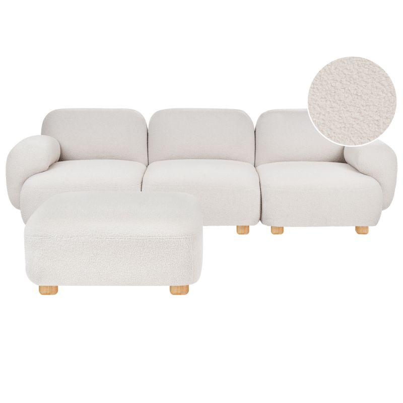 Sofa modułowa dla 3 osób Amli Złamana biel Boucle z otomaną 1 kpl