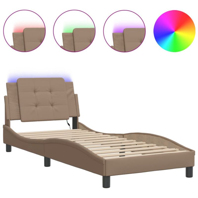 Łóżko tapicerowane WaszeMeble 90x190 cm Cappuccino ekoskóra z LED WM-3214079 1 szt.
