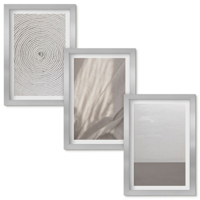 Obrazy do Salonu Wallfluent Naturalne boho tekstury Srebrna rama 20x30cm 3 szt.