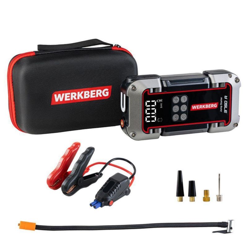 Urządzenie rozruchowe Booster WERKBERG Jump Starter Powerbank 1800A/3750A 26000mAh kompresor czarny 1szt.