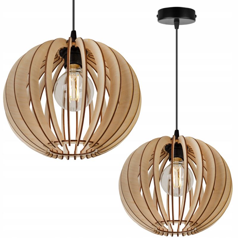 Lampa sufitowe wisząca Light Home LH Timber metal 1x E27 60W klosz drewno kula 27cm naturalny/czarny 1szt.