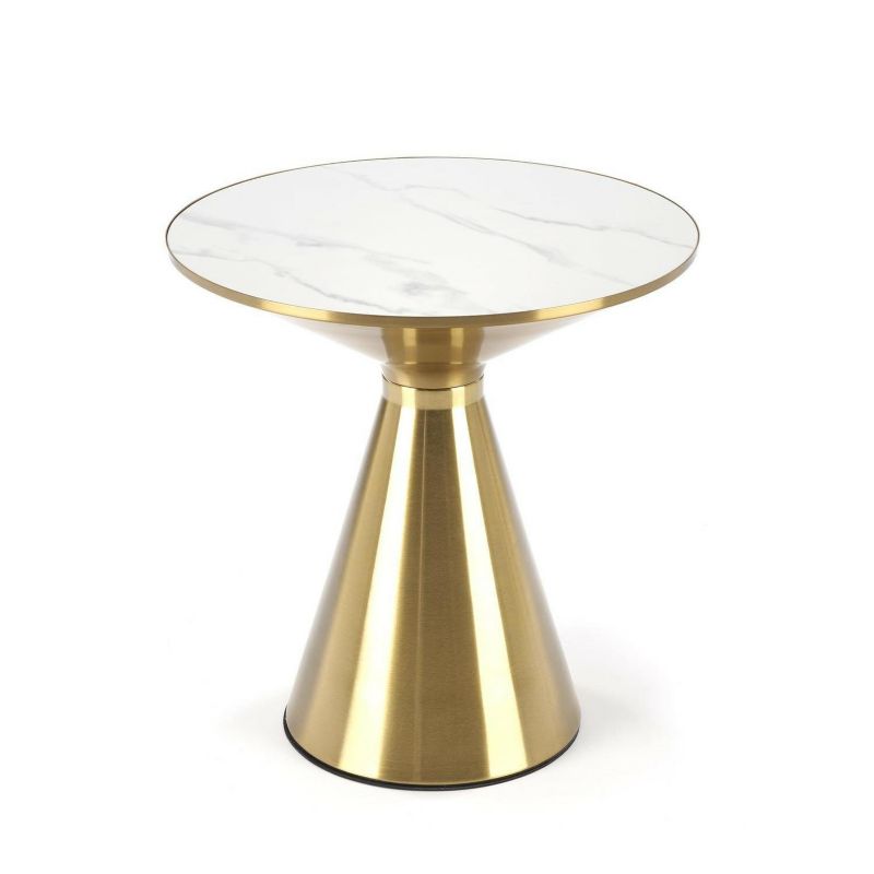Stolik kawowy Aventure okrągły INTESI biały marmur złoty glamour do salonu 50x52 cm 1 szt.