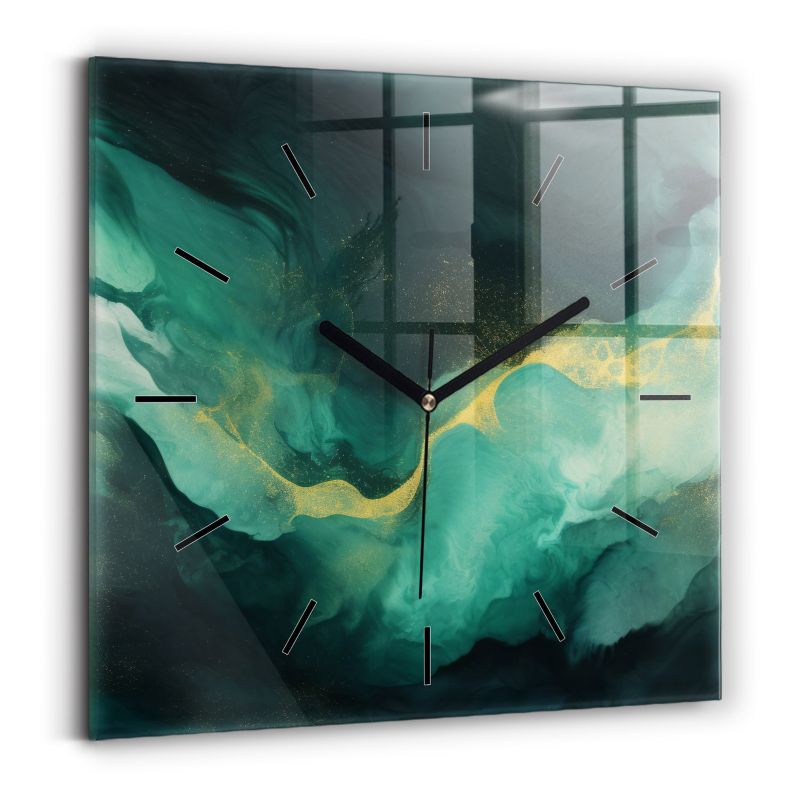 Zegar szklany czarne wskazówki Wallfluent 30x30 cm Zielony marmur 1 szt.