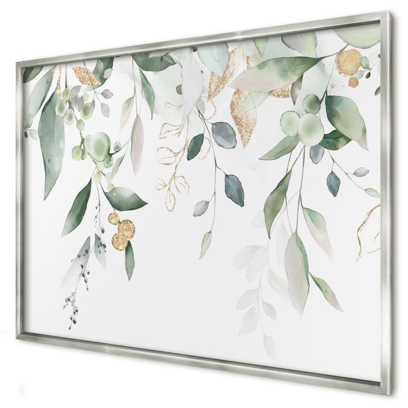 Tablica magnetyczna dekoracyjna Wallfluent 100x70 Zielone liście w srebrnej ramie 1szt