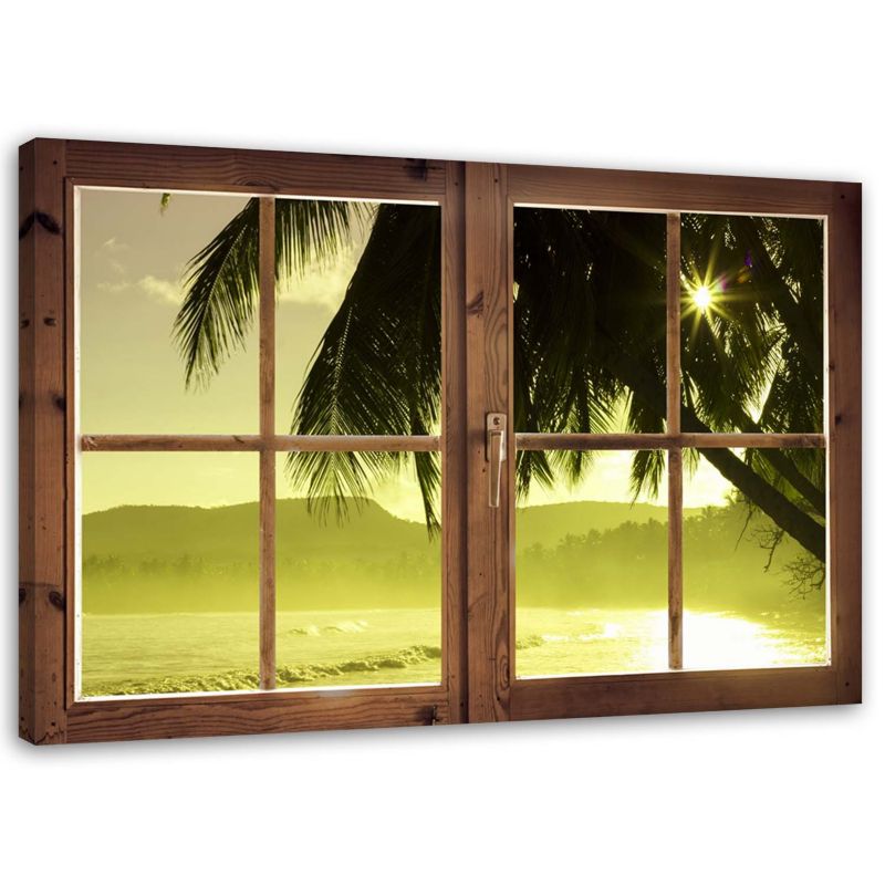 Obraz na płótnie Feeby Okno - morze i palma 45x30cm 1szt