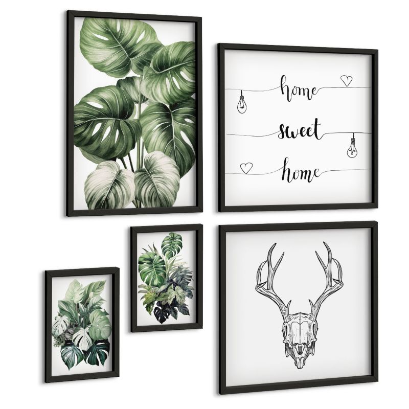 Zestaw Obrazów 5 Częściowy ArtPrintCave (2x50x50+2x20x30+40x60cm) Czarna rama Widoki gór rzeki wodospadów 1 kpl.