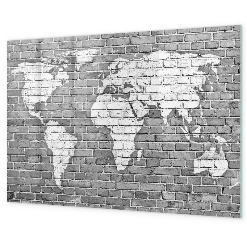 Tablica Magnetyczna Suchościeralna Tulup 60x40 cm Mapa świata na cegłach Na notatki i zdjęcia Czarny marker 1 kpl