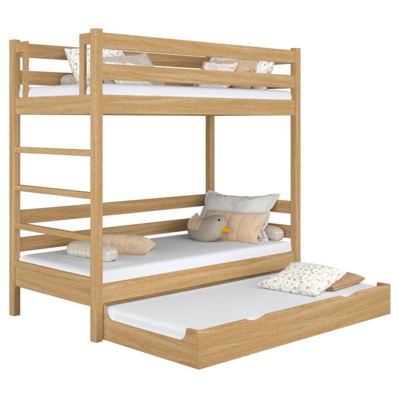 Dębowe łóżko N-WOOD piętrowe z szufladą na materac N03 dąb naturalny 100x180 1szt.