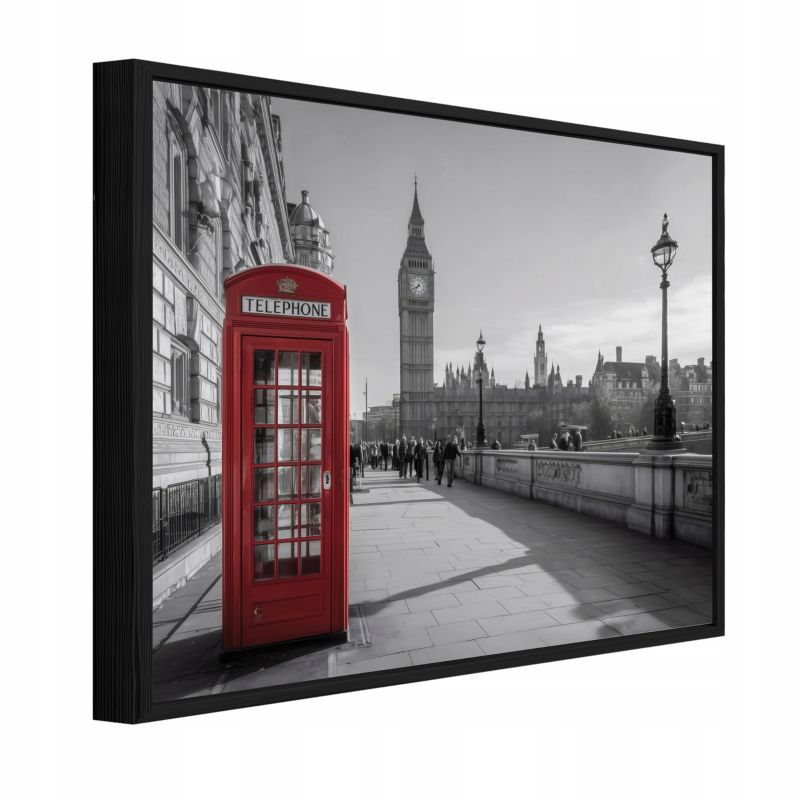 Obraz W Ramie WALLARENA Do Sypialni Salonu Na Płótnie Miasto Budka telefoniczna Nowy York Czarno biały 100x70 cm PPR16603O1 1 szt.