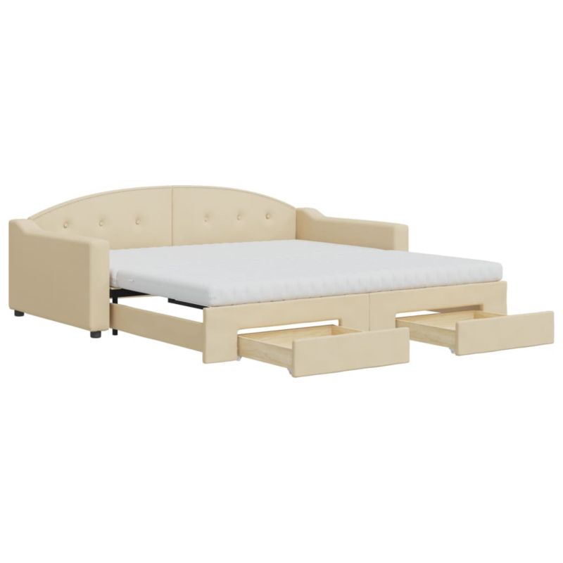 Sofa rozkładana WaszeMeble 100x200 cm Kremowy tkanina z szufladami WM-3197593 1 szt.