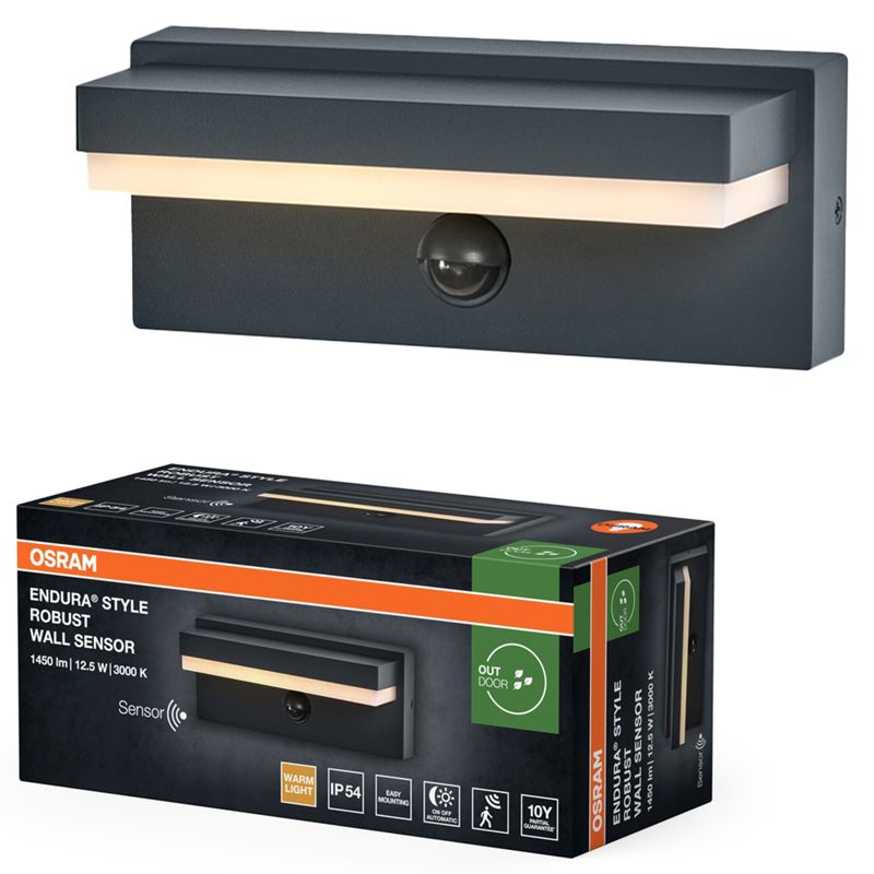 Kinkiet Ogrodowy Endura Osram Lampa Elewacyjna LED z Czujnikiem Ruchu i Zmierzchu 12.5W 1000lm 3000K Szary IP54 1 szt.