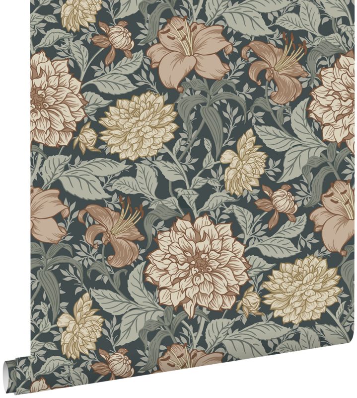 Tapeta ESTAhome zabytkowe kwiaty ciemnoniebieskim 53 cm x 10.05 m - 1 rol.