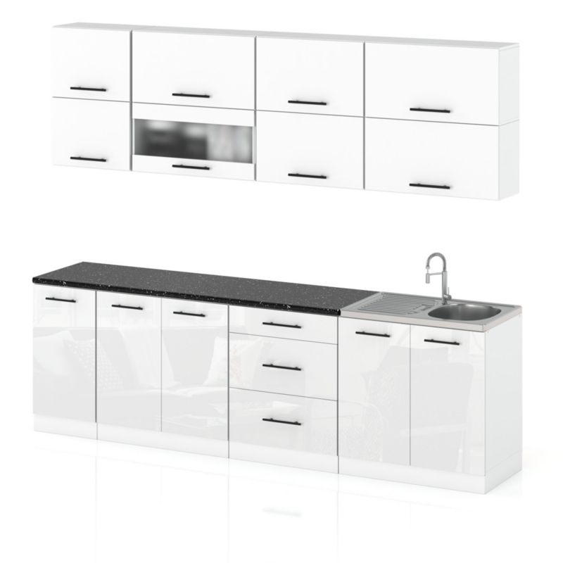 Zestaw Kuchenny Hurtownia-Mebli Z Blatem Kuchnia Robo Lux 260cm Biały Mat Biały Mat/Biały Połysk 260x52x157 cm 1szt.