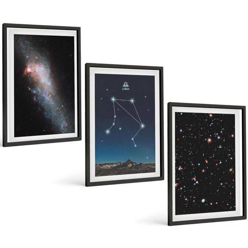 Trzyczęściowy Zestaw Obrazów ArtPrintCave 40x60 cm Czarna rama Kosmos galaktyka Waga niebo 1 kpl.