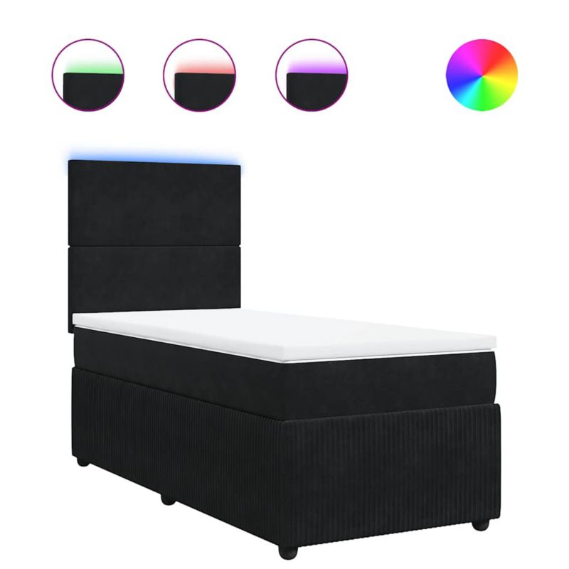 Łóżko z materacem WaszeMeble 90x190 cm Czarny aksamit z LED WM-3294510 1 szt.